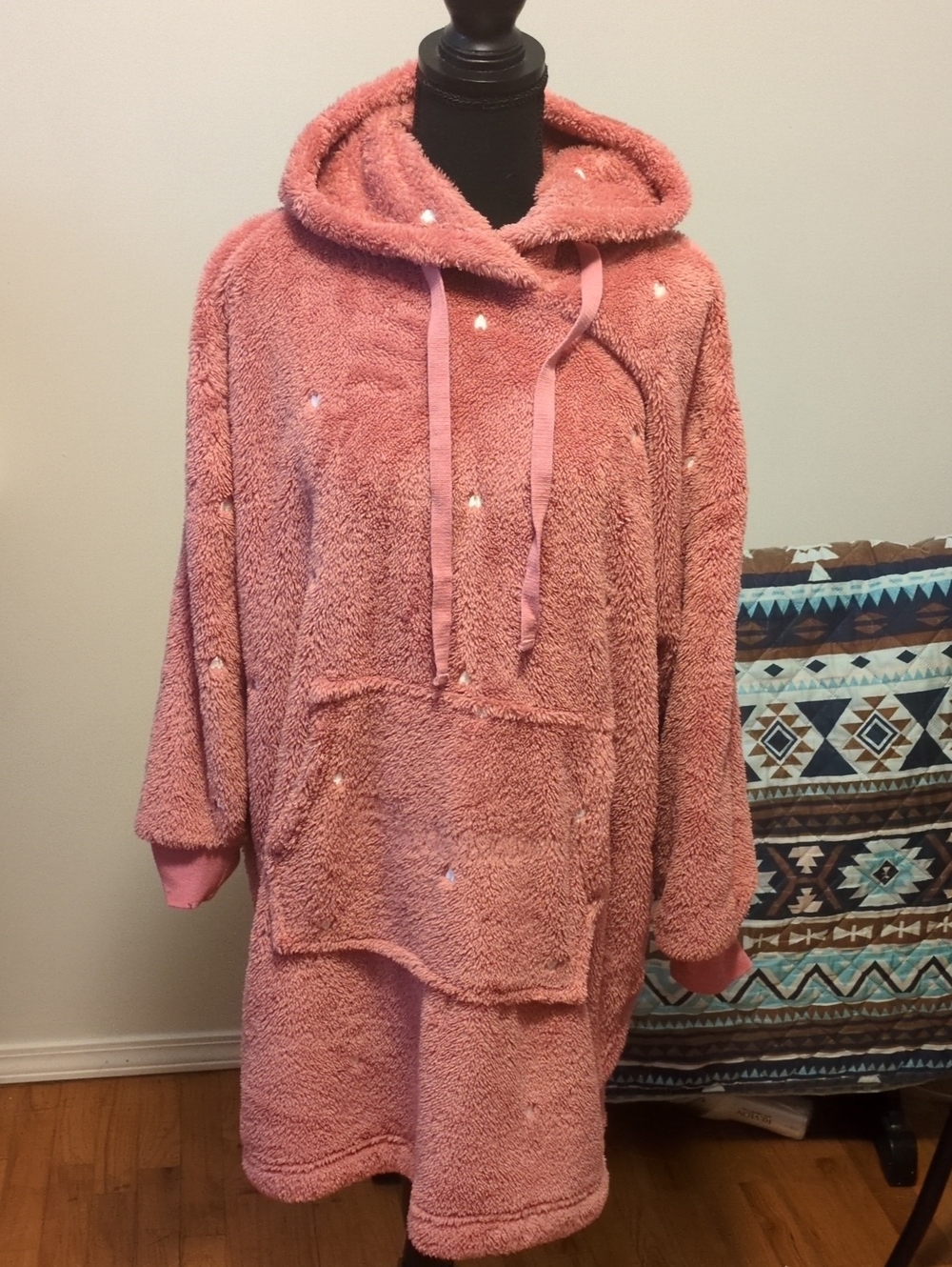 Plush Hooded Teddy Jacket Dress - Dusty Rose